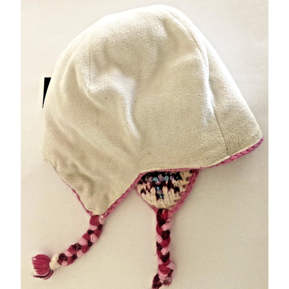 Everest Designs Ear Flap Hat Girls Wool Winter Hat Pompom Snow Star Pink Pastels - Picture 11 of 13